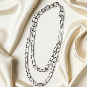Vintage 90s Industrial and Sexy Silver Toned Double Chain Safety Pin Necklace